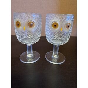 Vintage Cute Owl Goblets No Chips Or Cracks EUC A31